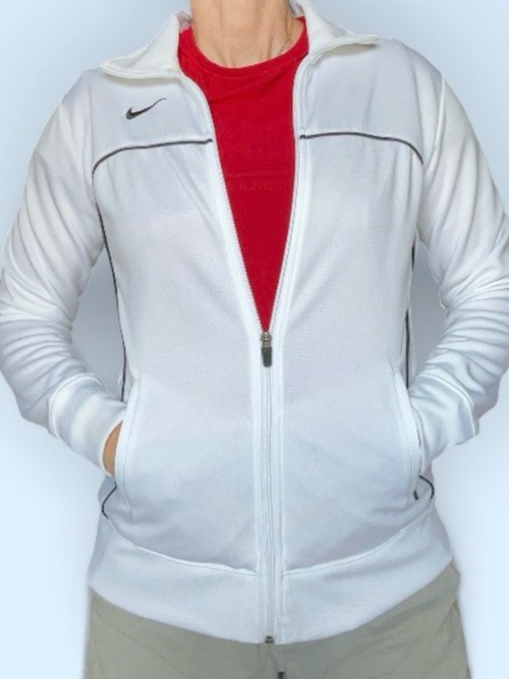 Nike White Track Jacket with Black Piping